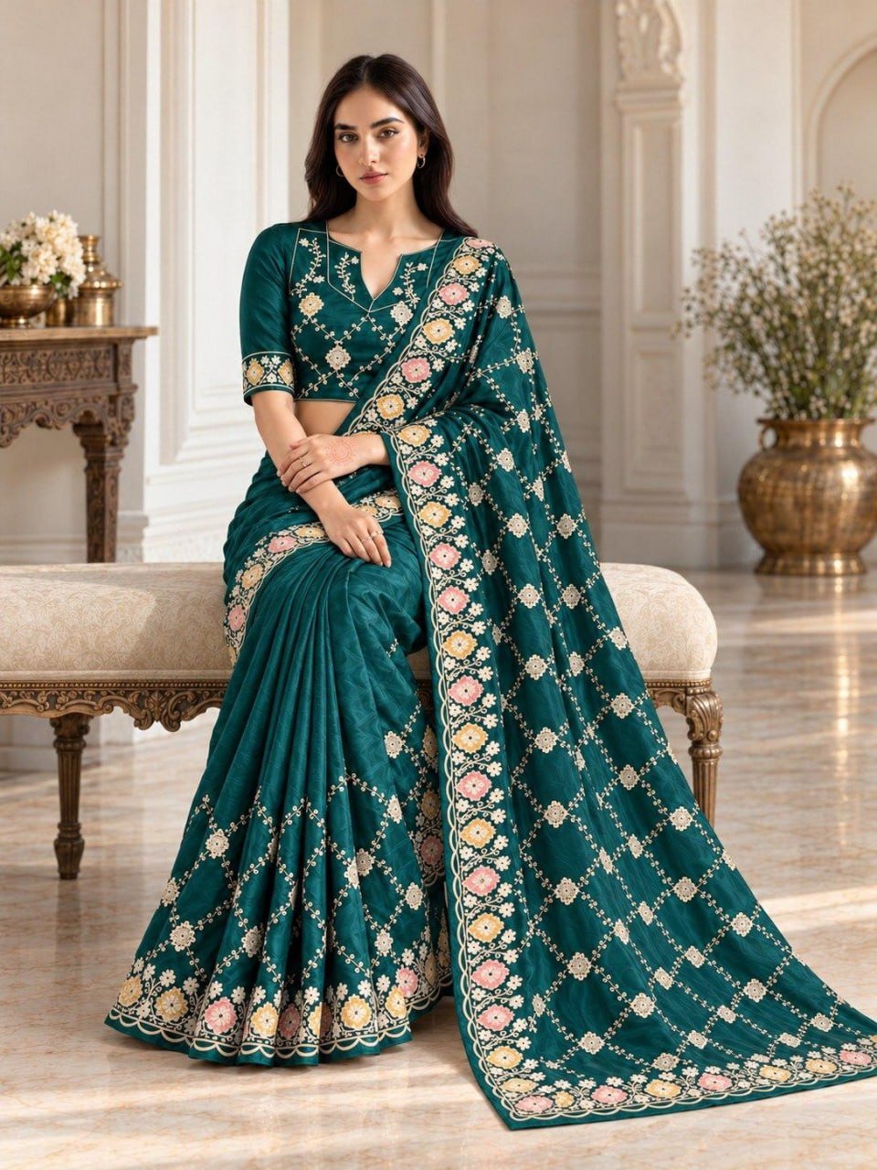 Opulent Luxury Floral Embroidered Saree with Intricate Motif Detailing - Surat Wholesale Ethnic Wear (Photo 2)