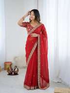 Opulent Embroidered Drape with Intricate Floral Border Detailing