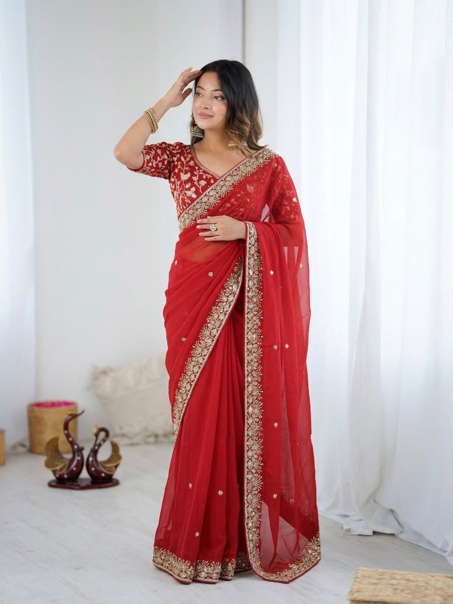 Opulent Embroidered Drape with Intricate Floral Border Detailing