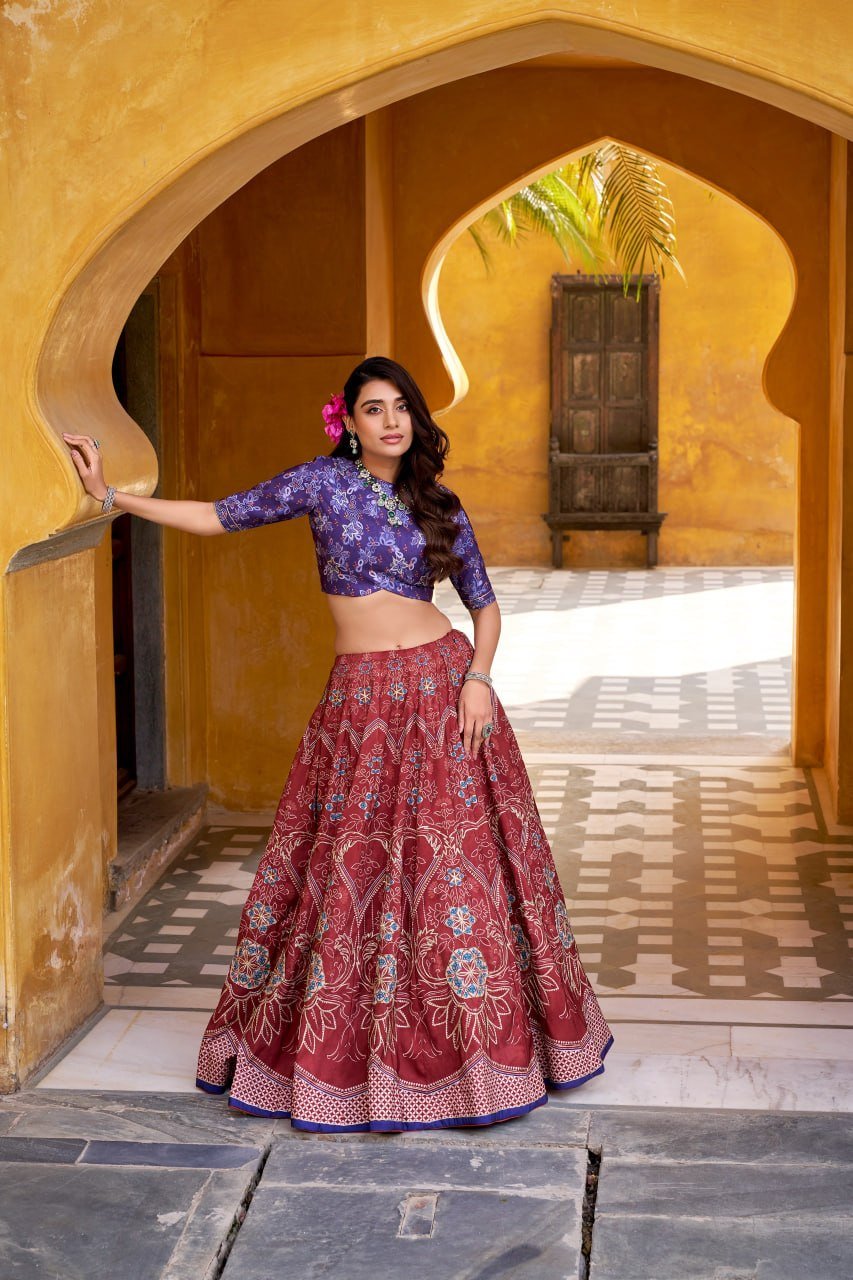 Printed Bandhani Motif Lehenga Choli Set with Sweetheart Neckline - Surat Wholesale Ethnic Wear (Photo 2)