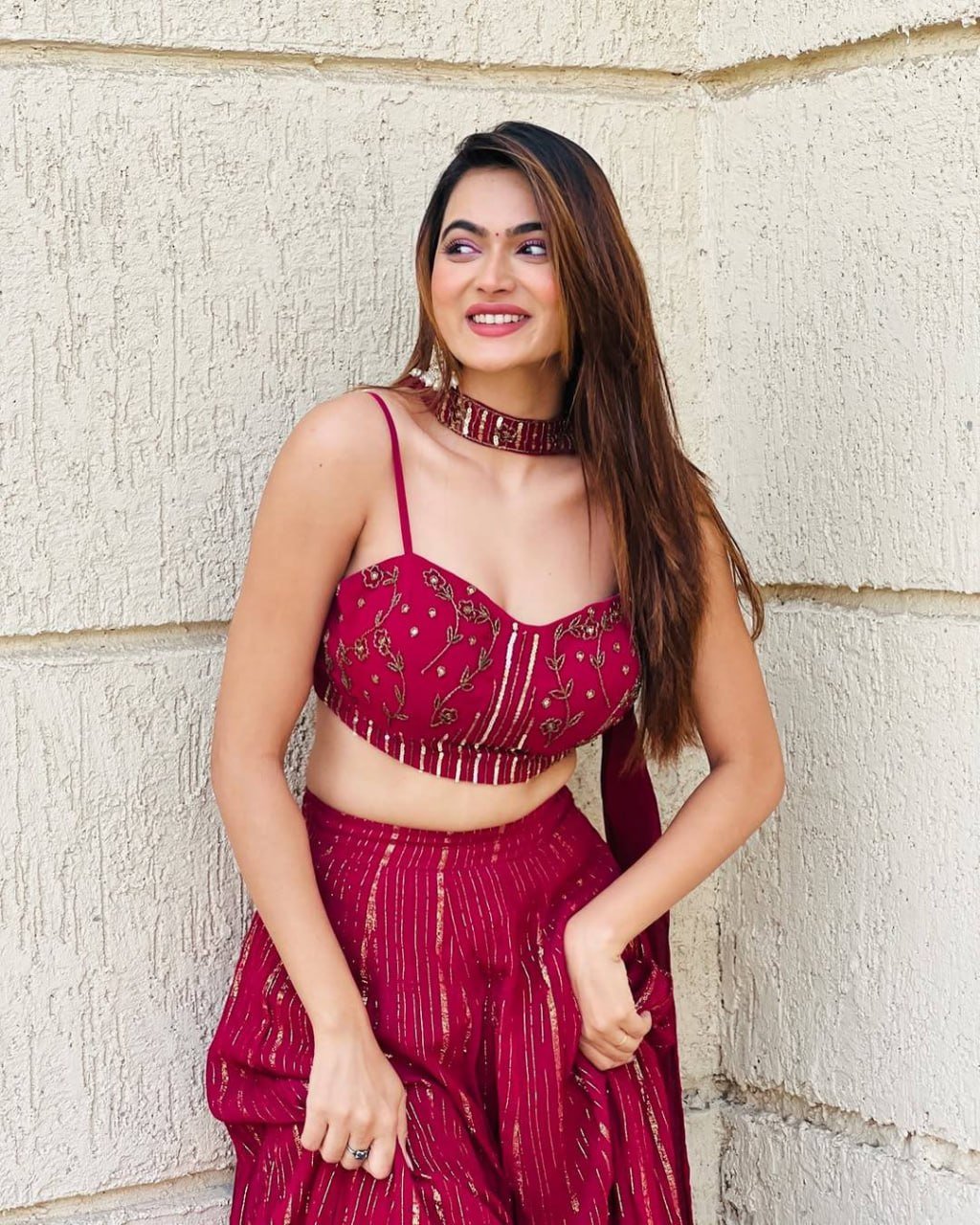 Embellished Crop Top with Foil Printed Flared Palazzo Pants - Surat Wholesale Ethnic Wear (Photo 2)