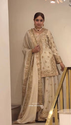 Opulent Luxury Heavy Zardozi Embroidered Kurta and Sharara Set with Dupatta