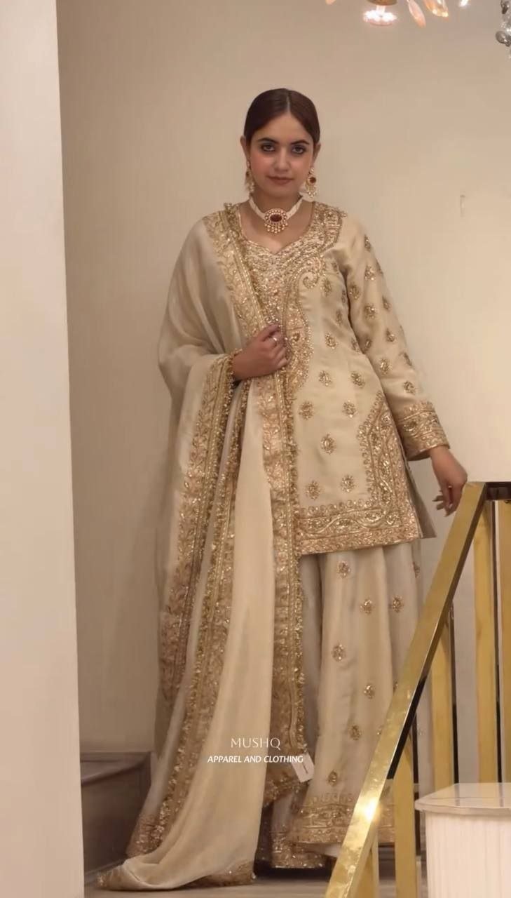 Opulent Luxury Heavy Zardozi Embroidered Kurta and Sharara Set with Dupatta