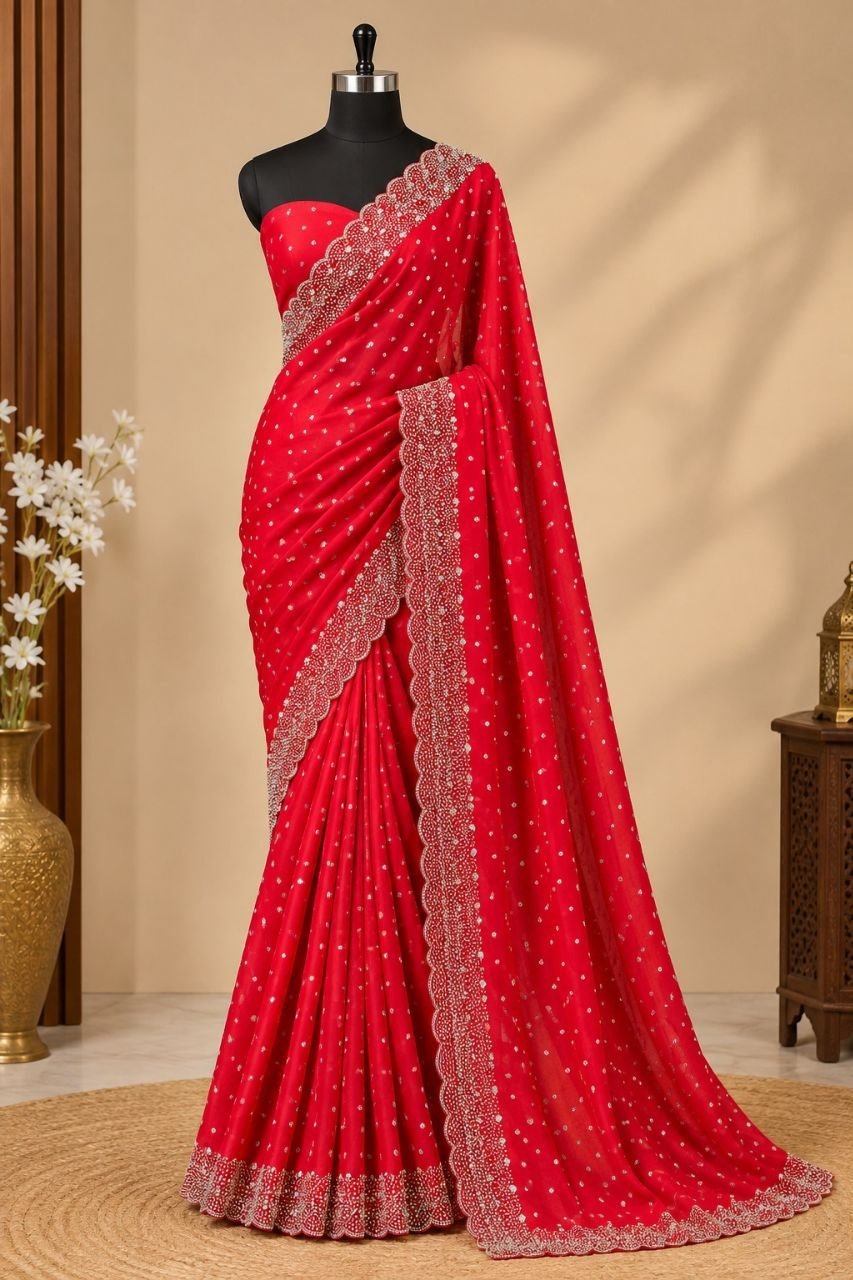 Midnight Radiance Embellished Draped Saree with Intricate Scalloped Border