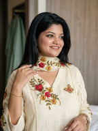 Garden Floral Romance Embroidered Anarkali Kurta with Dupatta Set