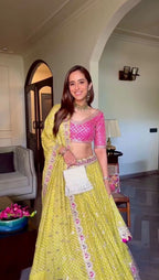 Bandhani Print Silk Lehenga Set with Embroidered Scallop Dupatta