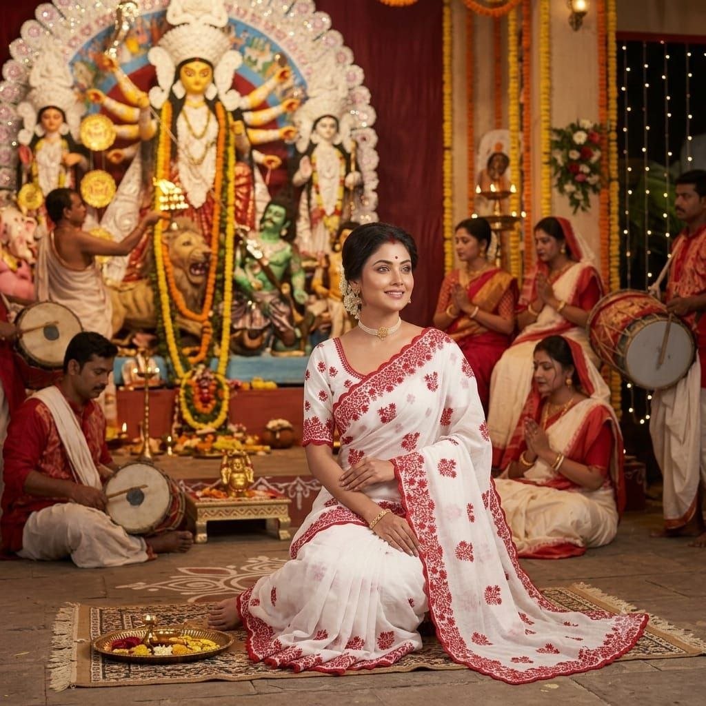 Festive Floral Embroidered Saree with Traditional Artisanal Detailing
