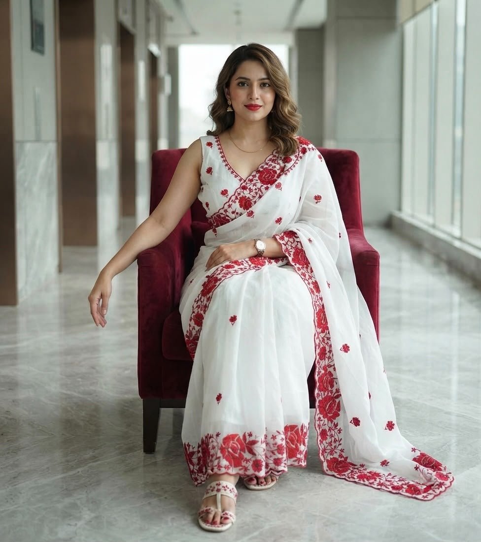 Contemporary Statement Floral Embroidered Saree for Sophisticated Occasions - Surat Wholesale Ethnic Wear (Photo 2)