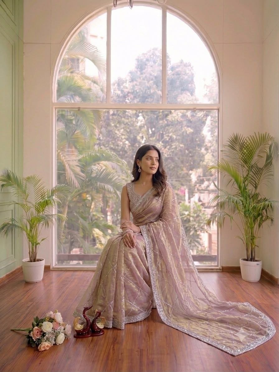 Subtle Grace Embellished Saree with Shimmering Border and Delicate Diamond Patterns - Surat Wholesale Ethnic Wear (Photo 2)