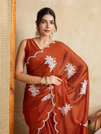 Garden Floral Romance Embroidered Saree with Scalloped Border