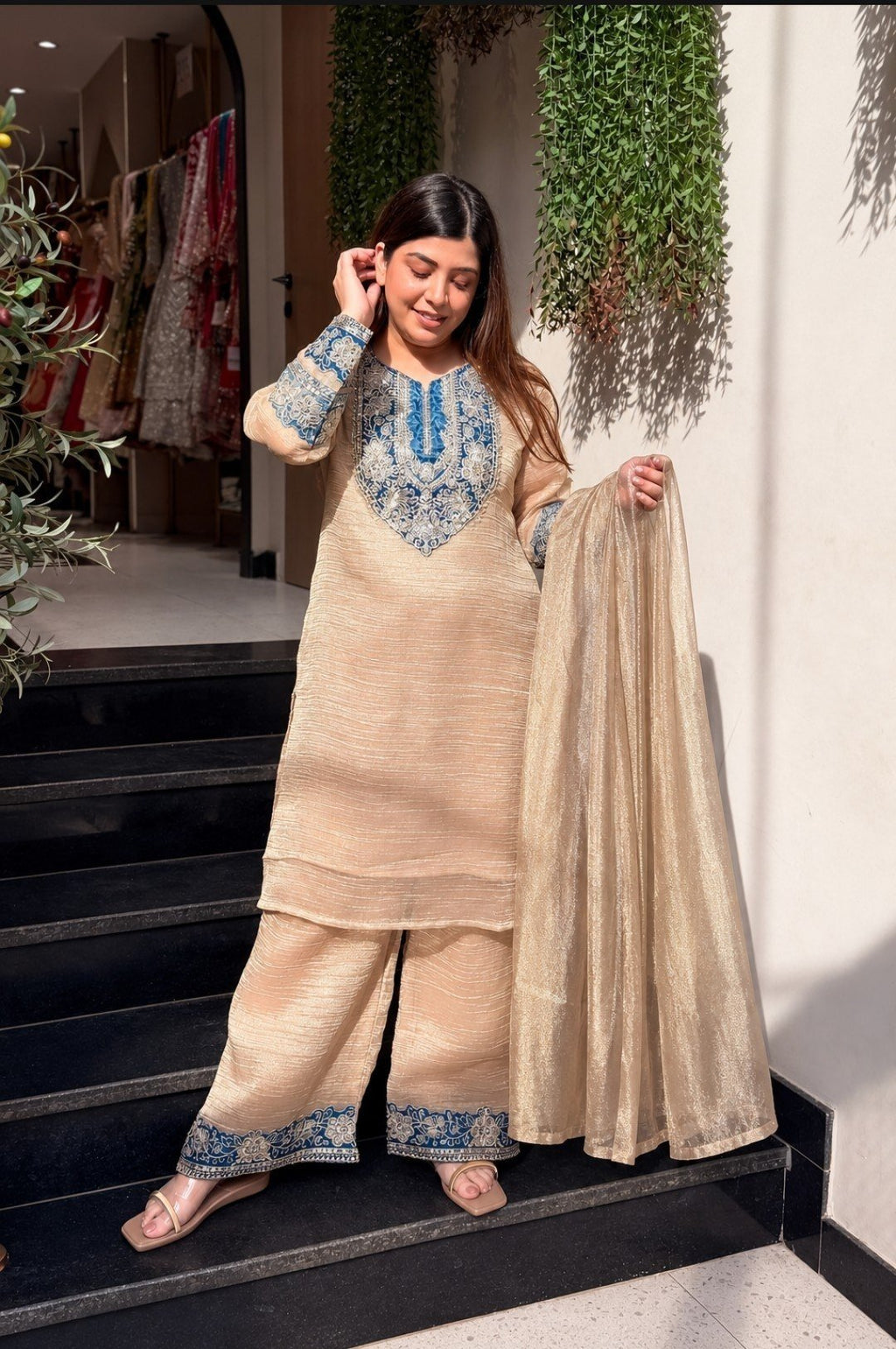 Subtle Grace Embroidered Yoke Tissue Tissue Silk Kurta Set - Surat Wholesale Ethnic Wear (Photo 2)