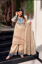 Subtle Grace Embroidered Yoke Tissue Tissue Silk Kurta Set - Surat Wholesale Ethnic Wear (Photo 2)