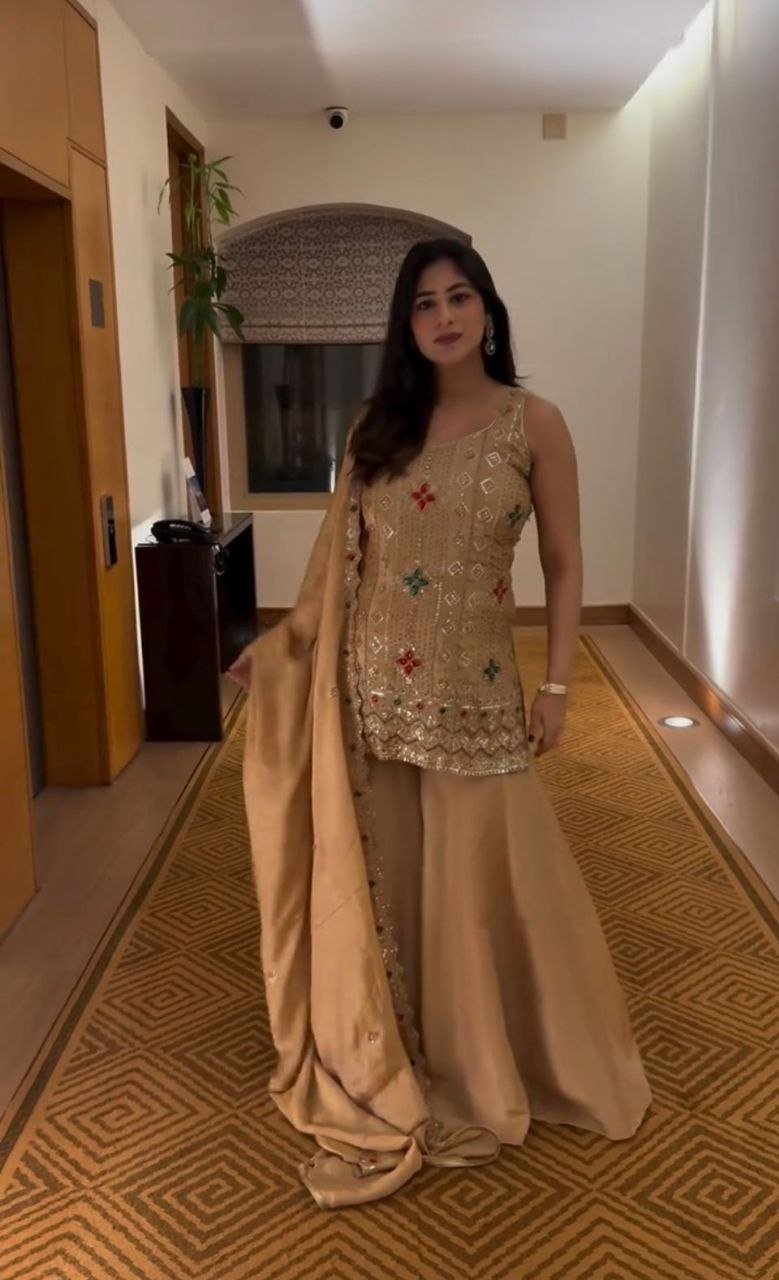 Sparkle The Night In This Exquisite Heavy Work Sharara Suit