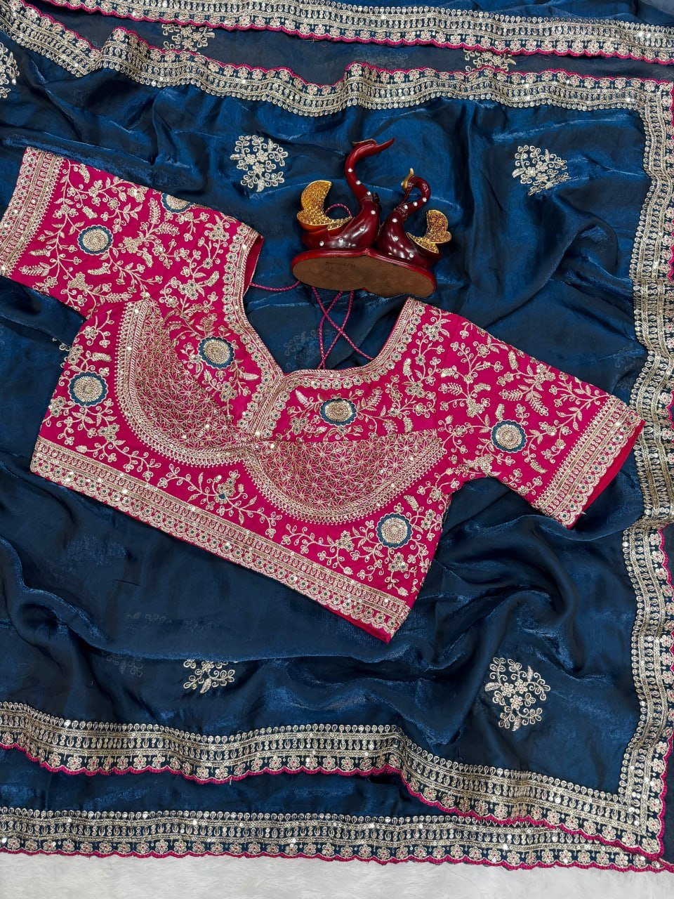 Royal Heritage Handcrafted Embroidered Draped Saree with Intricate Border Detailing