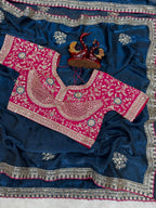 Royal Heritage Handcrafted Embroidered Draped Saree with Intricate Border Detailing