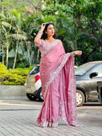 Effortless Floral Embroidered Saree with Delicate Border Detailing