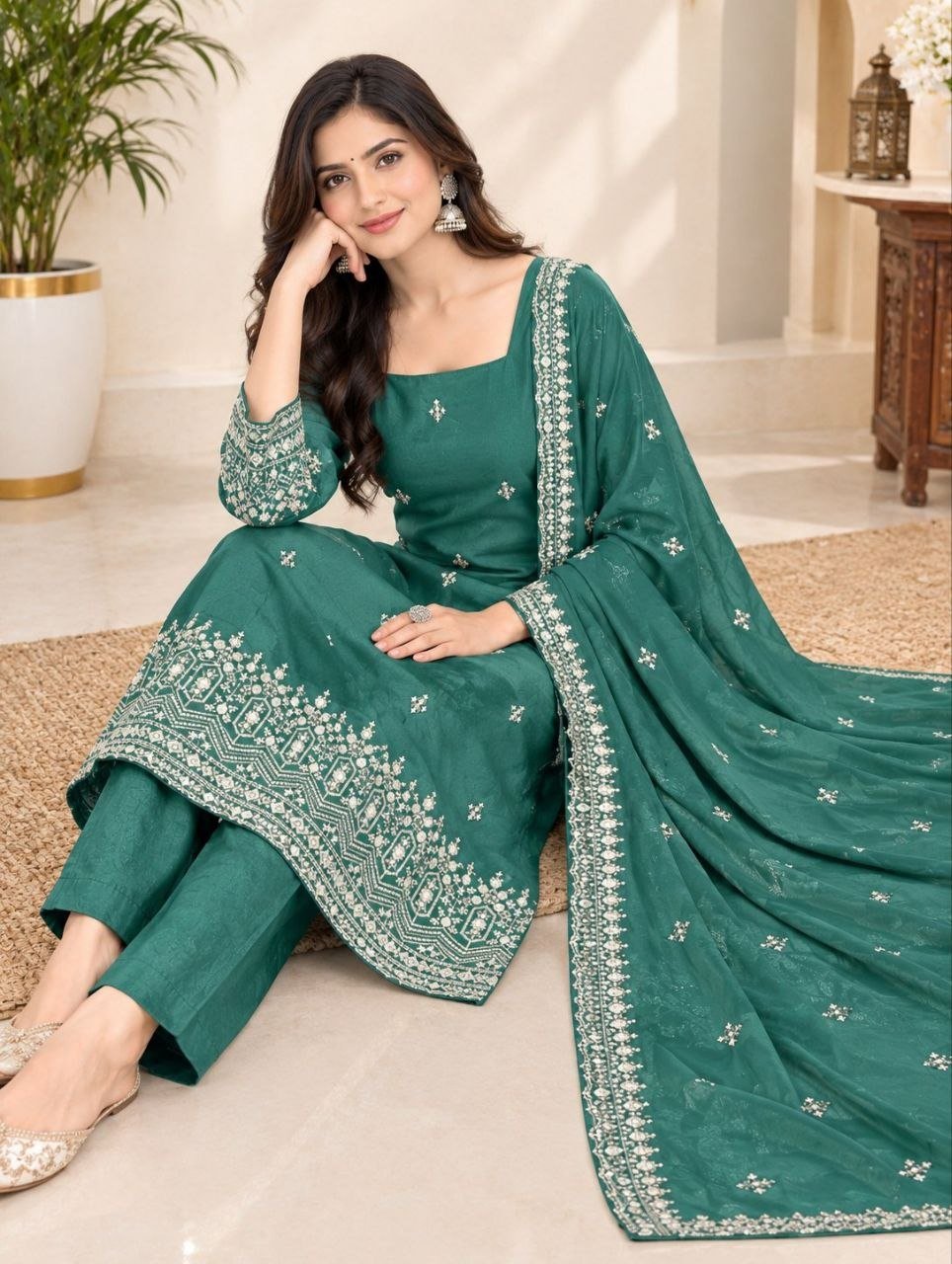 Embroidered Straight Fit Kurta Set With Matching Dupatta - Surat Wholesale Ethnic Wear (Photo 2)