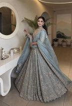 Sequined Heavy Embroidered Bridal Lehenga Set with Sheer Dupatta