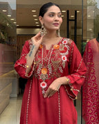 Subtle Grace Embroidered Straight Kurta Set with Tasseled Hem Dupatta