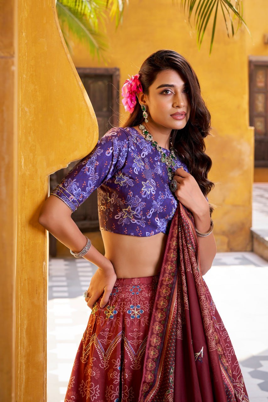 Printed Bandhani Motif Lehenga Choli Set with Sweetheart Neckline - Surat Wholesale Ethnic Wear (Photo 3)