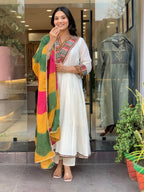 Artisanal Embroidered Anarkali Suit Set With Multihued Leheriya Dupatta - Surat Wholesale Ethnic Wear (Photo 3)