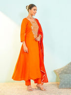 Festive Embroidered Anarkali Suit with Striped Dupatta