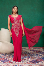 Sequined Heavy Work Jacket With Pre Stitched Draped Saree Set