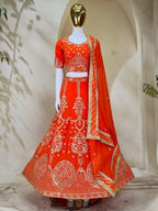 Traditional Thread Embroidered Silk Lehenga Set with Ornate Border