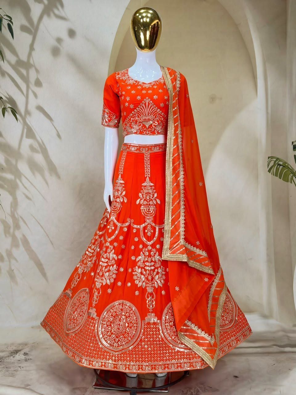 Traditional Thread Embroidered Silk Lehenga Set with Ornate Border