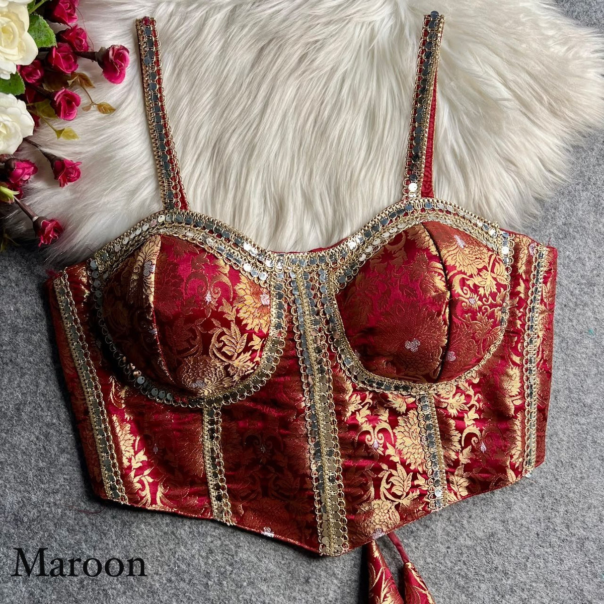 Cocktail Party Polish Jacquard Strapless Corset Blouse - Surat Wholesale Ethnic Wear (Photo 3)