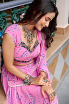 Bandhani Printed Flared Lehenga Choli Set With Gota Patti Accents