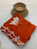 Garden Floral Romance Embroidered Saree with Scalloped Border