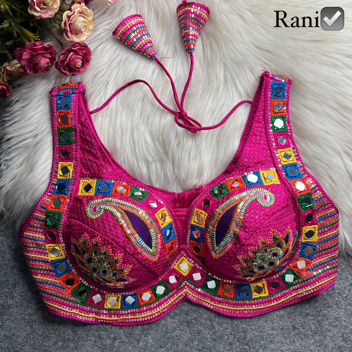 Boho Ethnic Fusion Paisley Embroidered Mirror Work Blouse