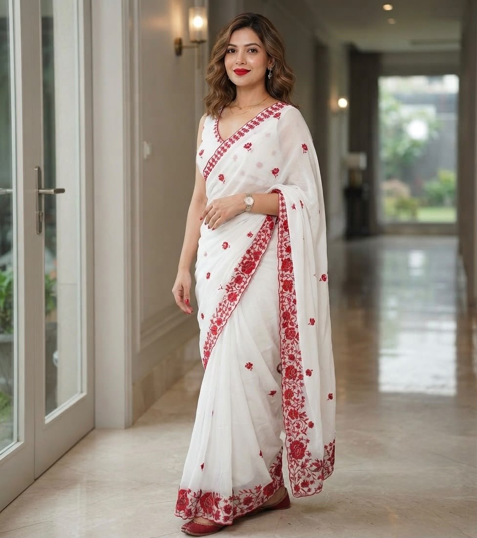 Contemporary Statement Floral Embroidered Saree for Sophisticated Occasions - Surat Wholesale Ethnic Wear (Photo 3)