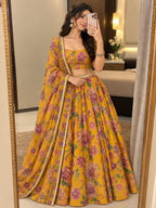 Floral Print Georgette Lehenga Set with Mirror Work Dupatta - Surat Wholesale Ethnic Wear (Photo 3)