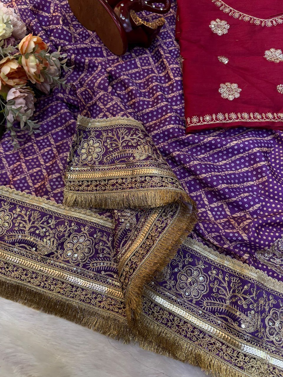 Royal Heritage Embroidered Saree with Intricate Floral Border Detailing