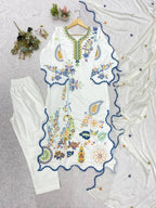 Boho Ethnic Fusion Floral Embroidered Scalloped Kaftan Kurti