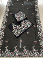 Midnight Radiance Handcrafted Floral Embroidered Saree for Grand Evenings - Surat Wholesale Ethnic Wear (Photo 3)