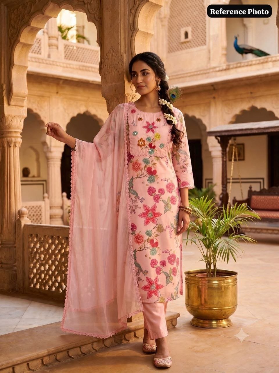 Embroidered Floral Printed Kurta Set with Dupatta