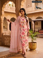 Embroidered Floral Printed Kurta Set with Dupatta