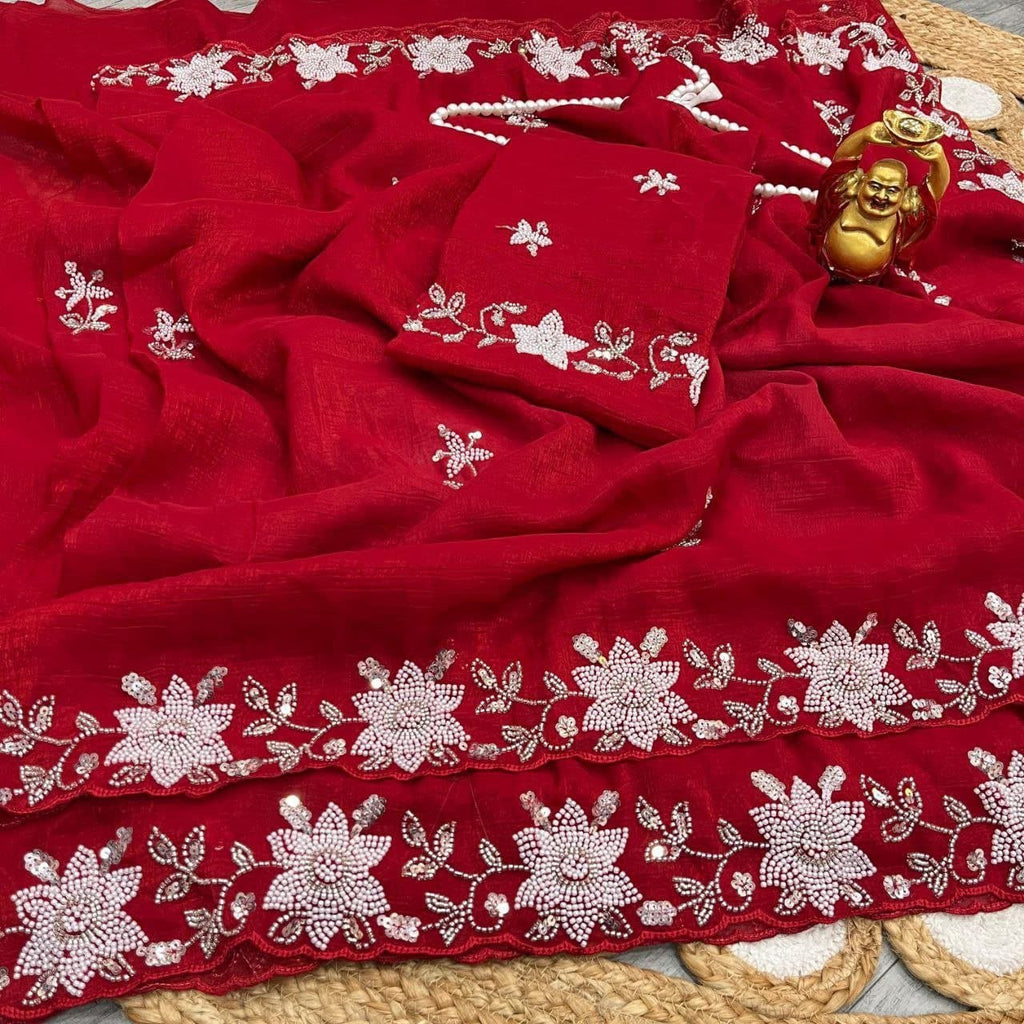 Garden Romance Floral Embroidered Saree with Timeless Festive Charm - Surat Wholesale Ethnic Wear (Photo 3)