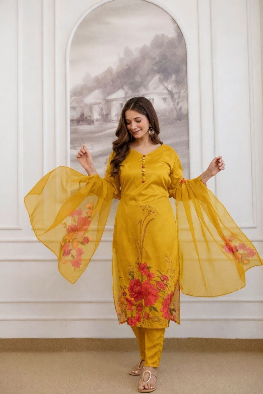 Garden Floral Romance Printed Kurta Set with Ethereal Dupatta