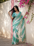 Contemporary Statement Handcrafted Wave Pattern Saree with Delicate Scalloped Border