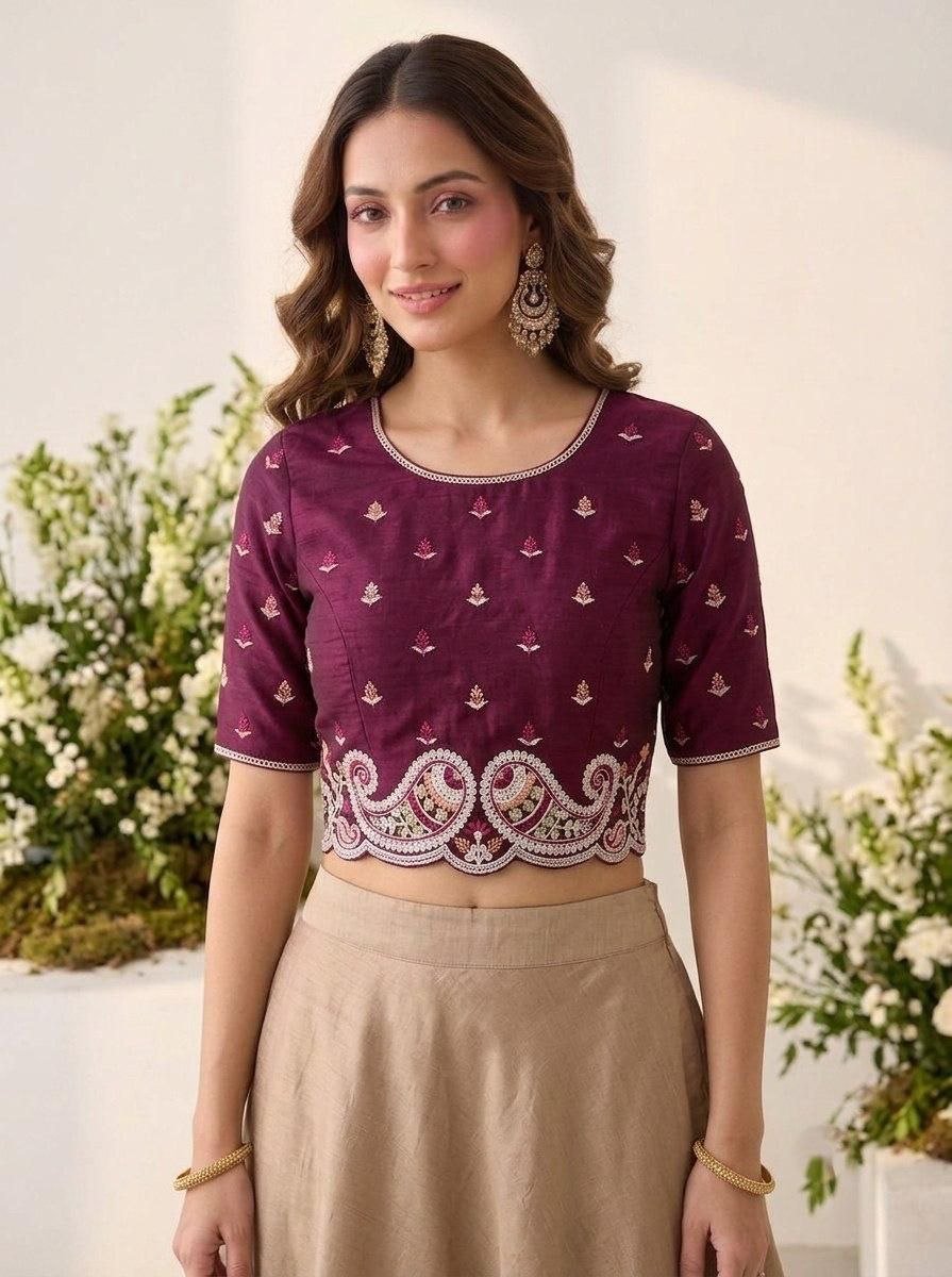 Garden Floral Romance Paisley Embroidered Draped Saree