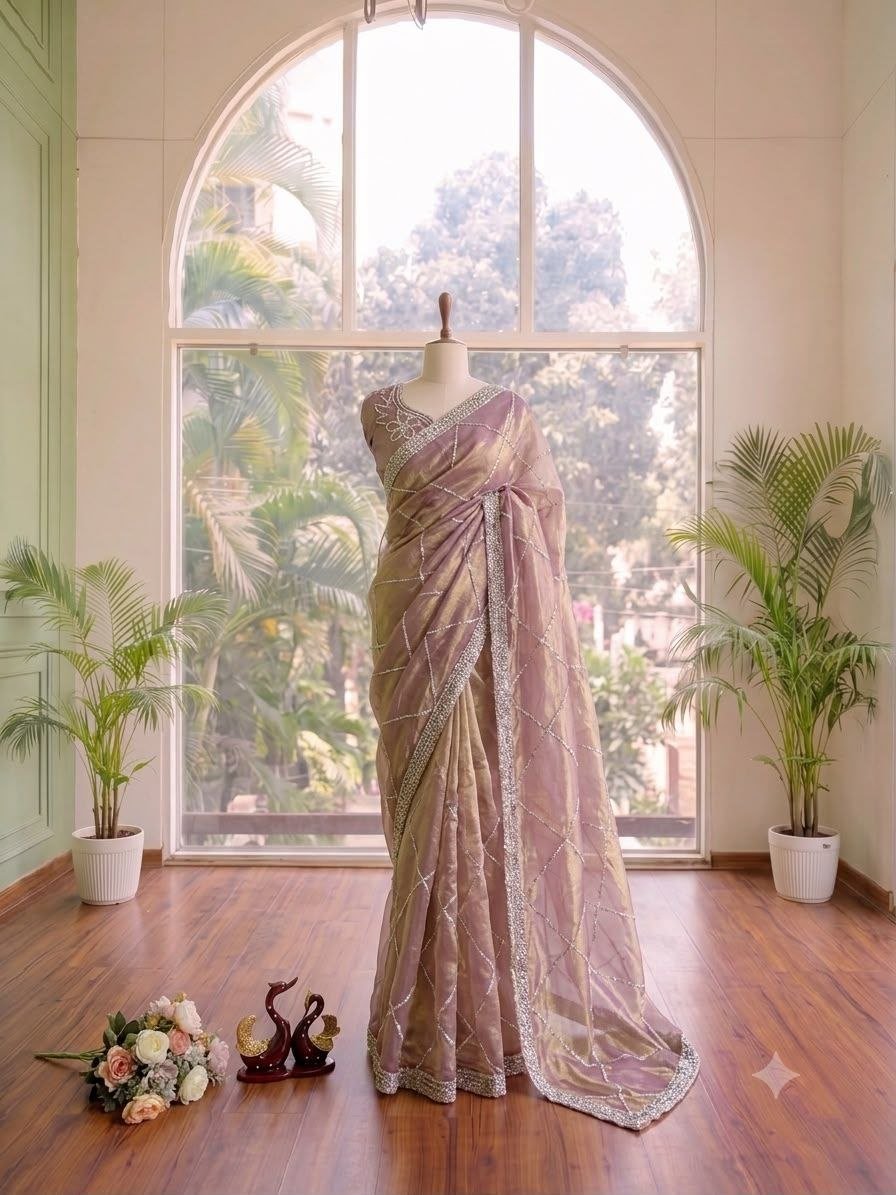 Subtle Grace Embellished Saree with Shimmering Border and Delicate Diamond Patterns - Surat Wholesale Ethnic Wear (Photo 3)