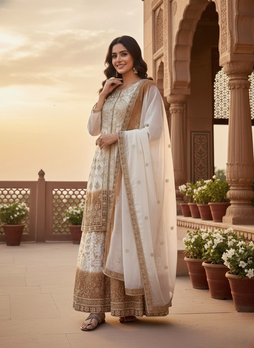 Intricately Embroidered Sharara Suit Set With Border Dupatta - Surat Wholesale Ethnic Wear (Photo 3)