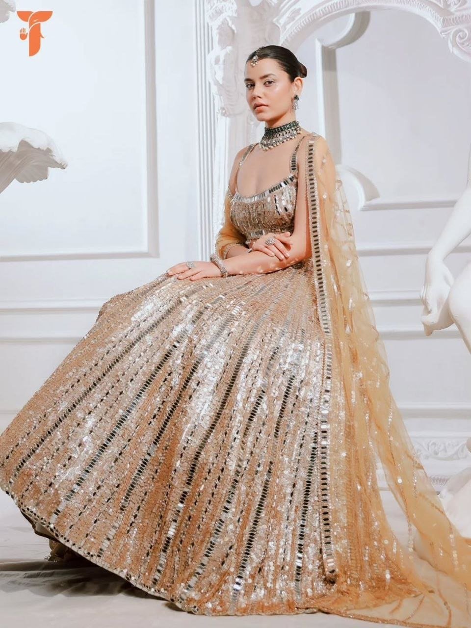 Heavy Mirror Work Sequined Lehenga Set with Tasseled Blouse