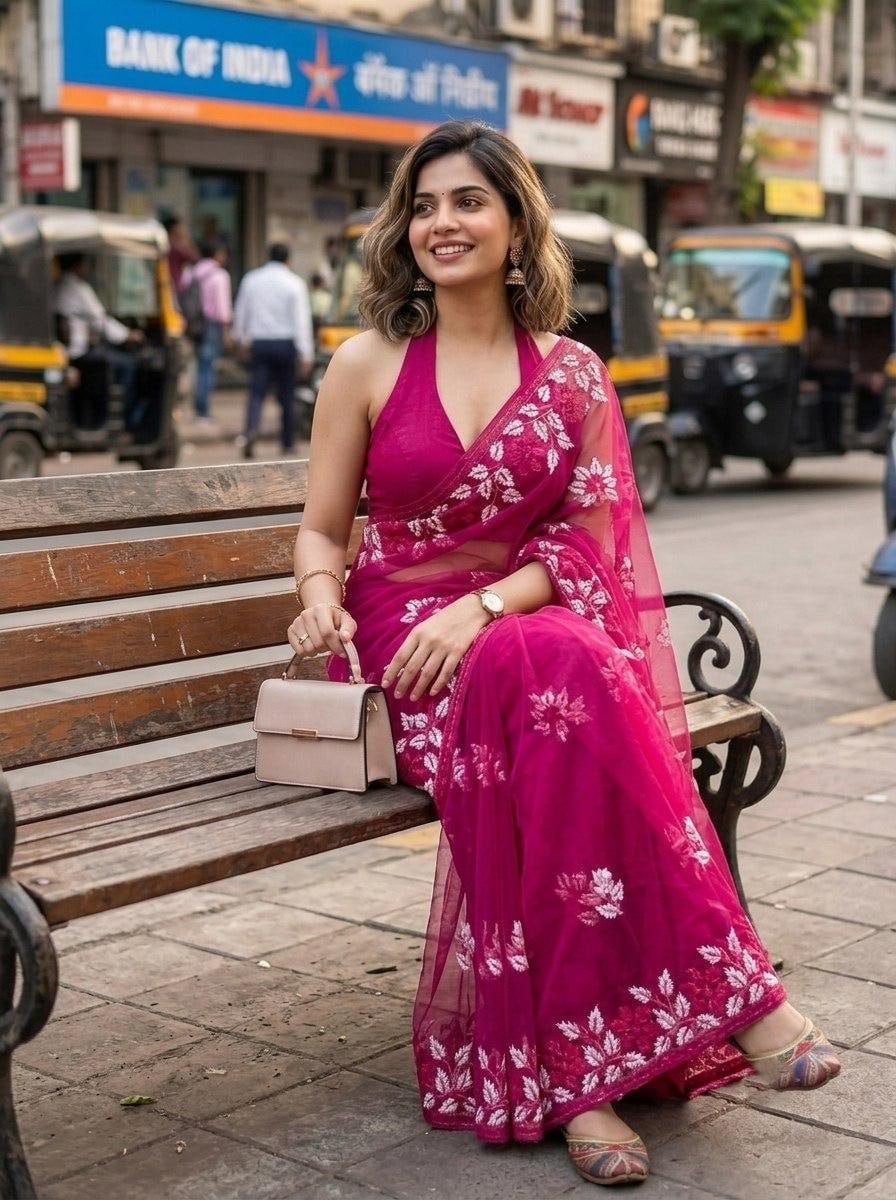 Street-Style Ethnic Floral Printed Saree with Sheer Pallu and Contemporary Designer Blouse - Surat Wholesale Ethnic Wear (Photo 3)