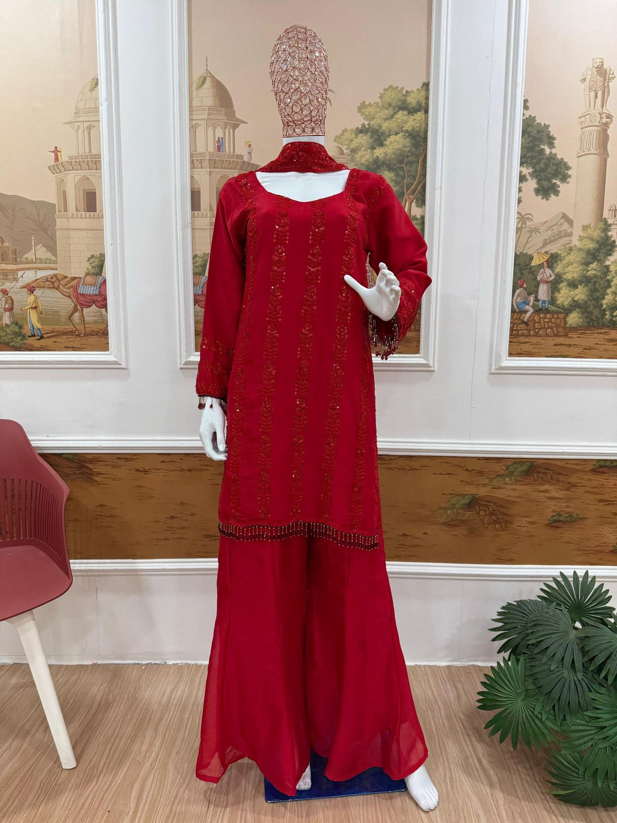 Regal Embellished Palazzo Ensemble for Festive Celebrations