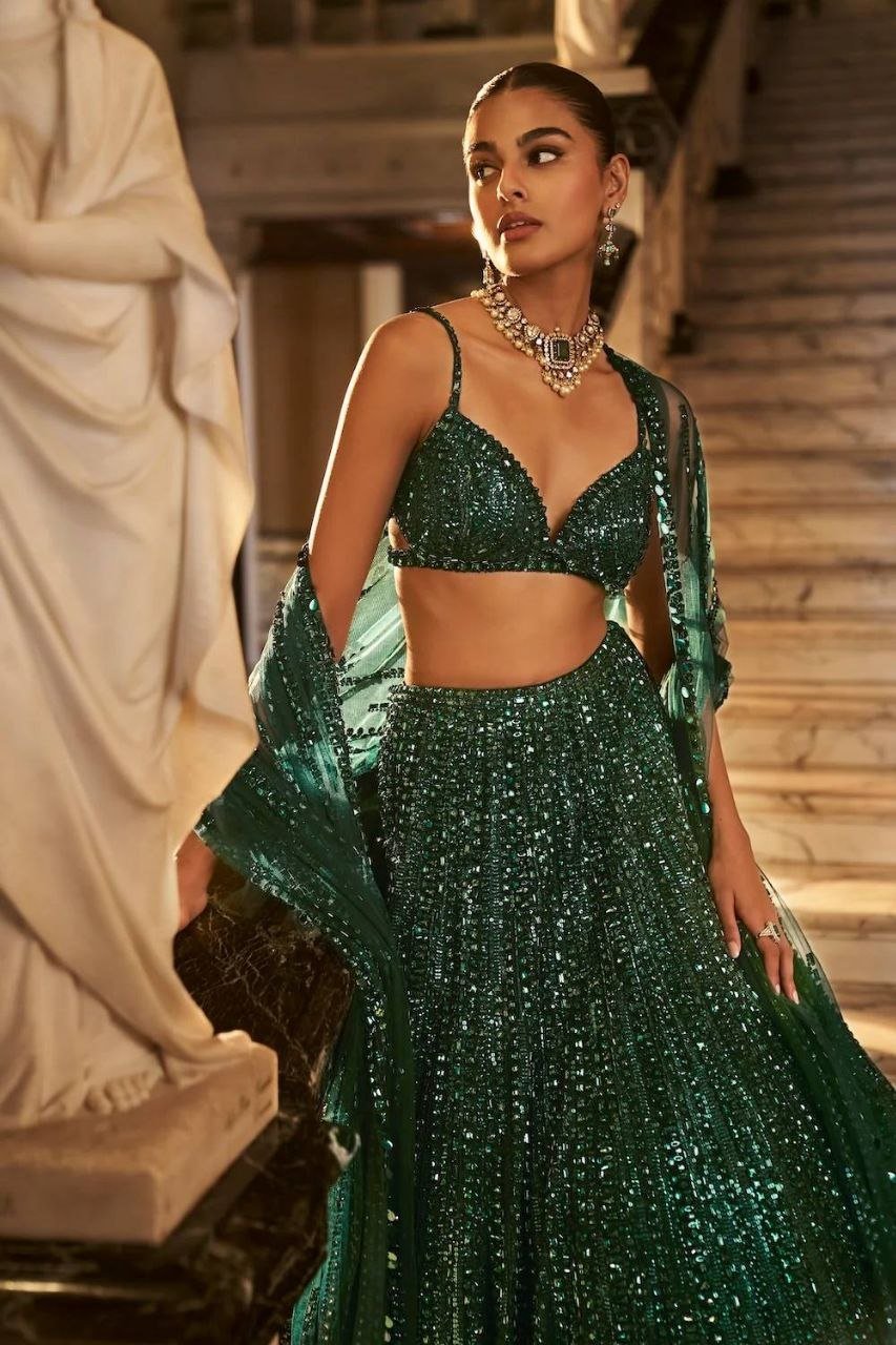 All Over Sequined Glamour Lehenga Set with Bralette Blouse - Surat Wholesale Ethnic Wear (Photo 3)
